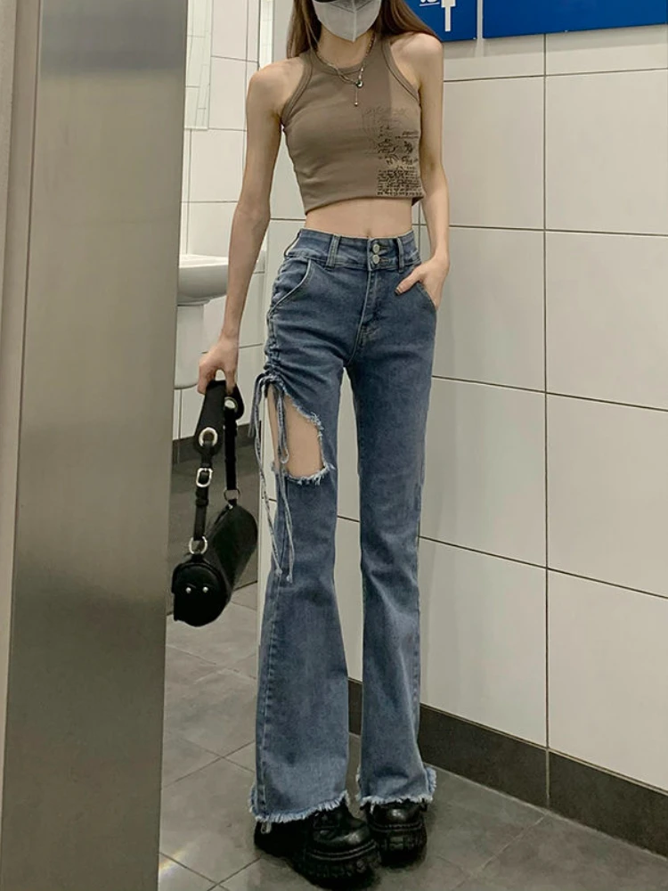 Flare Jeans Women Hole Ripped Vintage Cool Sexy Streetwear Hot