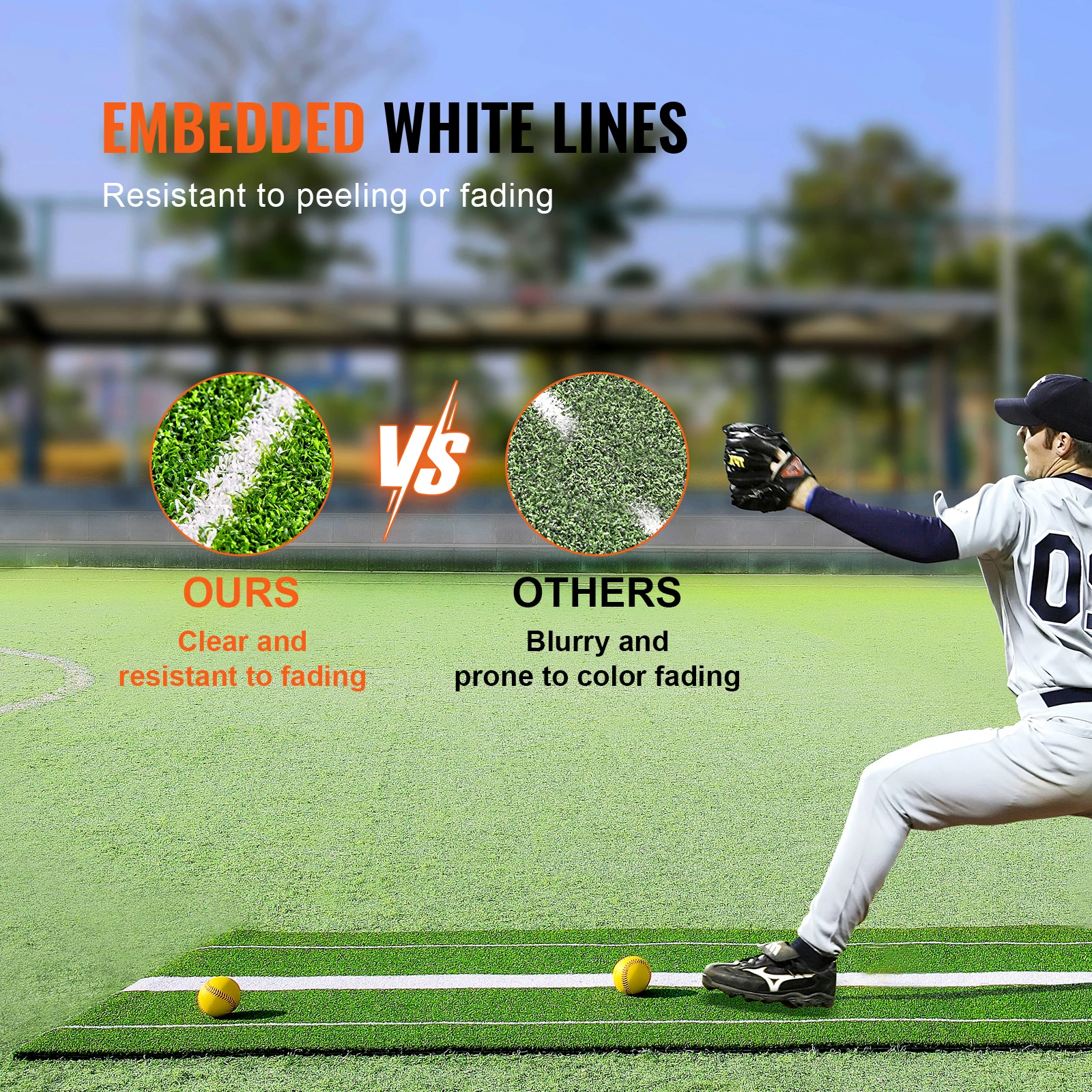 SucceBuy 10 x 3FT Softball Pitching Mat Softball Pitching Mound Antislip Antifade Rubber Softball Pitching Training  Mat  Green