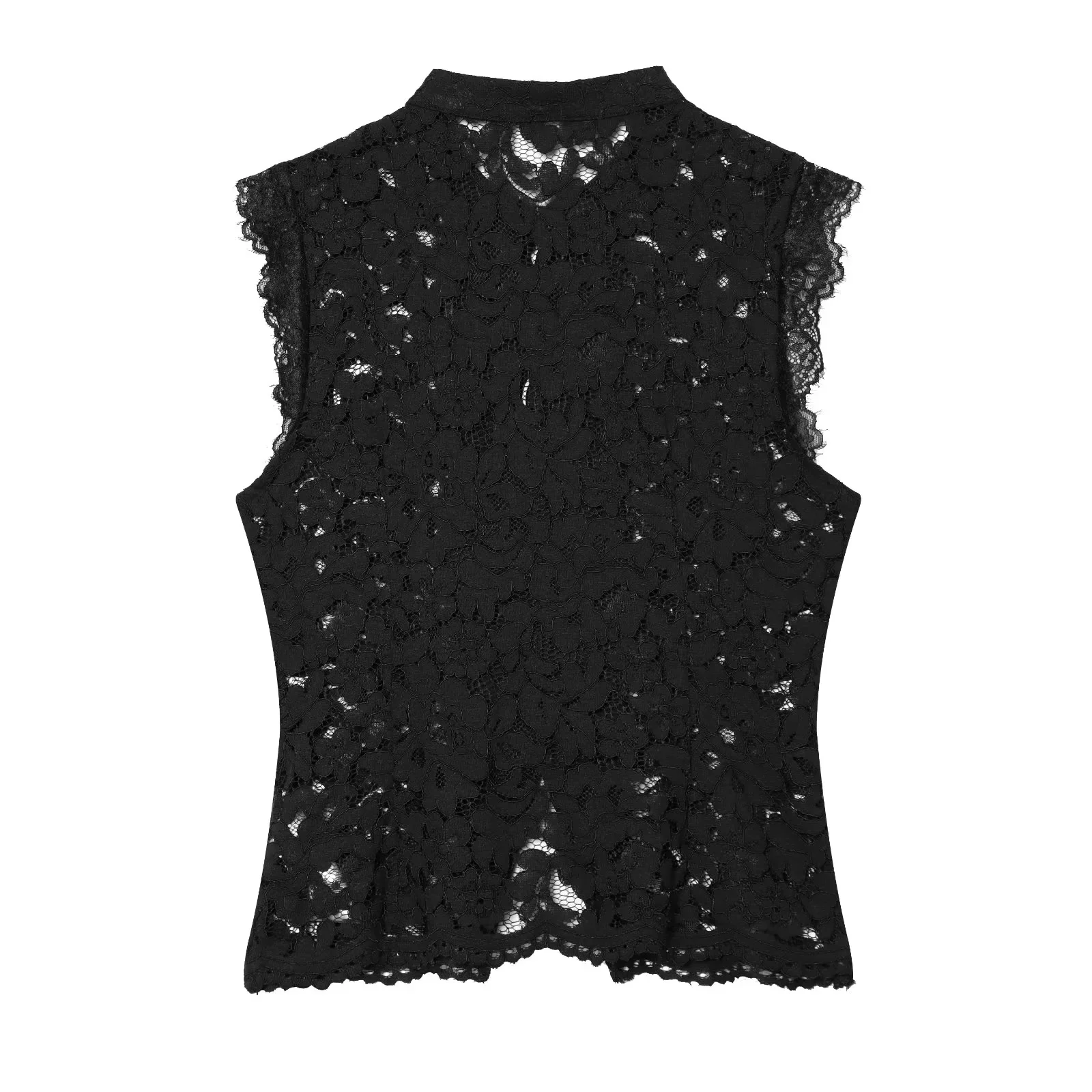 KONDALA Festliches, sexy schickes Damen-Tanktop mit Spitze, Knöpfen, Cut-Outs und Umlegekragen, ärmelloses Oberteil, modisch, Frühjahr/Sommer 2026 – Detail 6