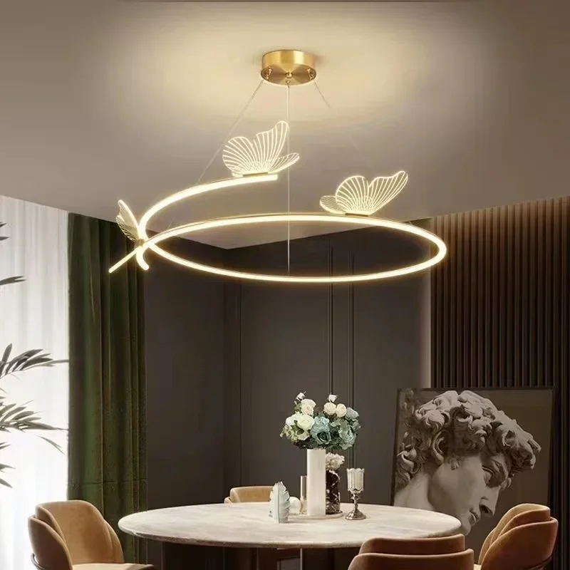

Modern Luxury Bedroom Crystal Chandelier Nordic Simple Creative LED Living Room Lighting Restaurant Butterfly Net Red Light Set