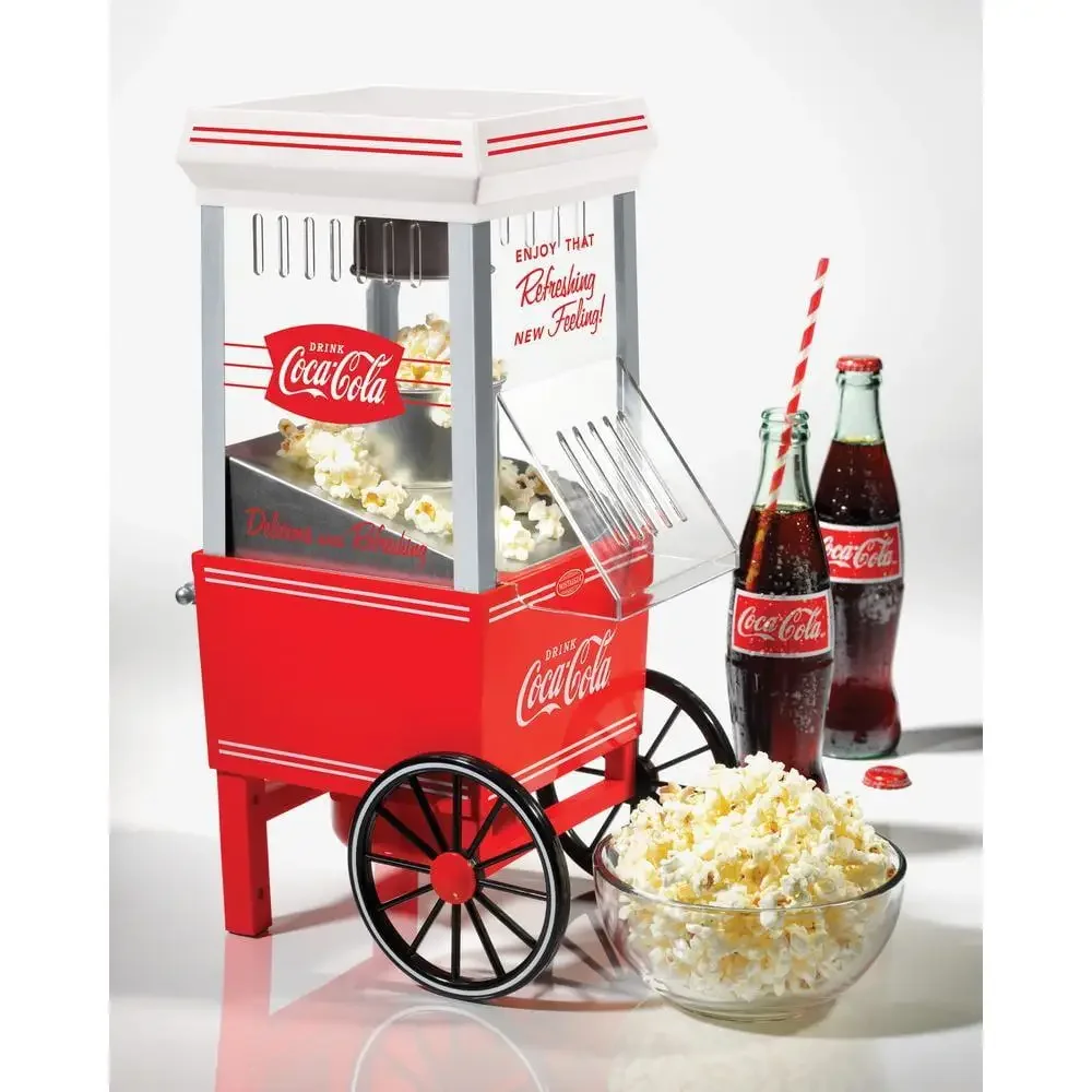 Coca-Cola Logo Hot Air Popcorn Maker 12-Cup Electric Snack Healthy Family Friends Measuring Cap Crunchy Delicious  Kit Swirling 6