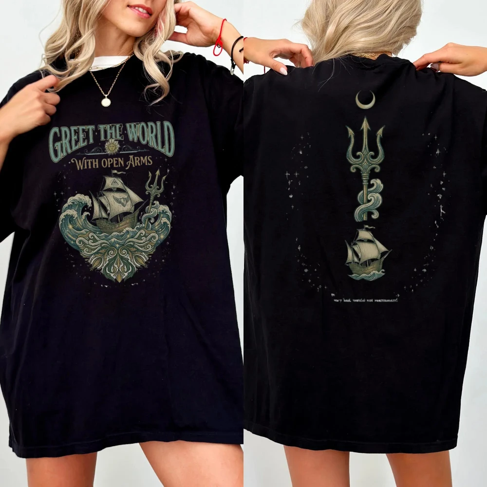 Episches musikalisches T-Shirt, T-Shirt mit Odysseus-Retro-Mythologie-Muster. Sommerliches, lockeres, lässiges Harajuku-T-Shirt aus reiner Baumwolle für Paare