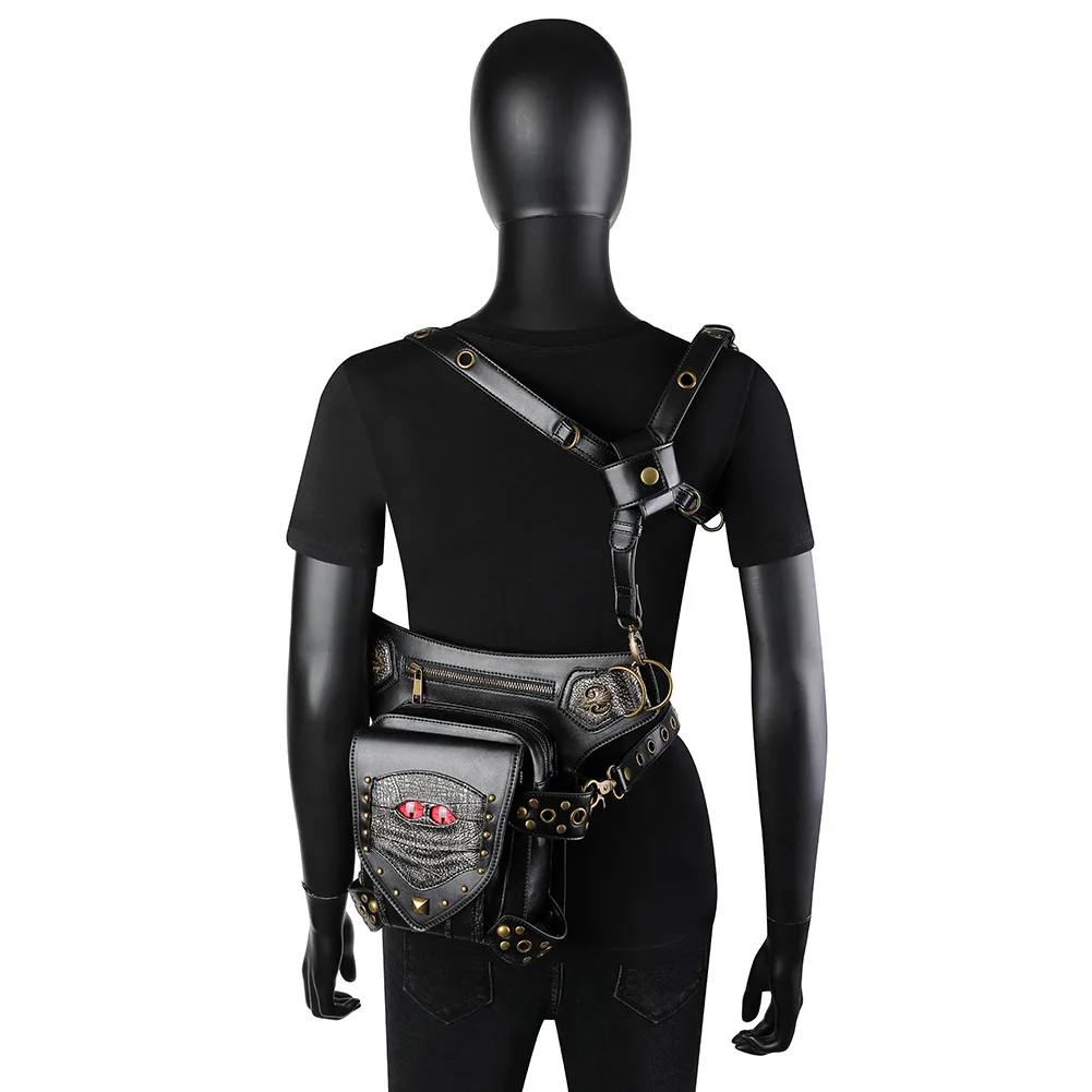 Steam Punk Chain Bag Pu Minority Motorcycle Women Bag Single Shoulder Messenger Bag Waist Bag Male Fanny Pack Belt Bag Chest Bag