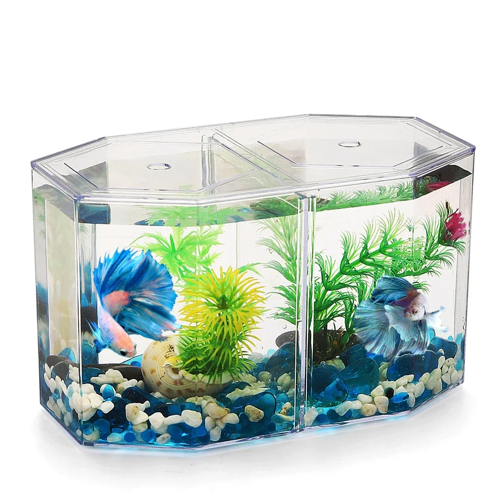 Transparent Acrylic Betta Fish Tank Double-grid Rhombus Guppy Aquarium Hatching and Breeding Isolation Box