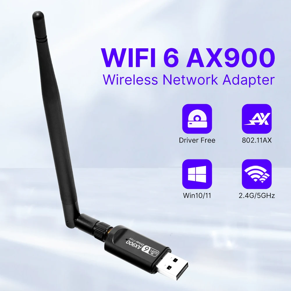 

WiFi 6 900Mbps USB WiFi Card AX900 Dual Band 2.4G/5GHz WiFi Ethernet Adapter Drive Free USB Dongle for Win10/11