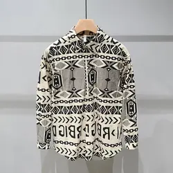 2023 New Spring and Autumn Fashion High Street Irregular Pattern Trend Versatile Casual Wide Oversize Men's Long Sleeve Shirt