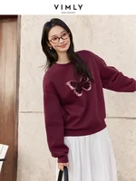 VIMLY Women Simple Sweatshirt With 3D Butterfly Embroidery 2025 Spring O-Neck Office Lady Pullover Loose New Year's Sweatshirt 1
