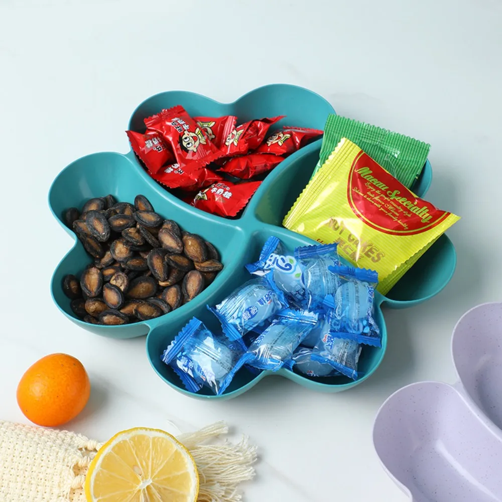 Wheat straw appetizer serving platter unbreakable 4-compartment food storage tray four leaf clover shape snacks serving wheat straw plates