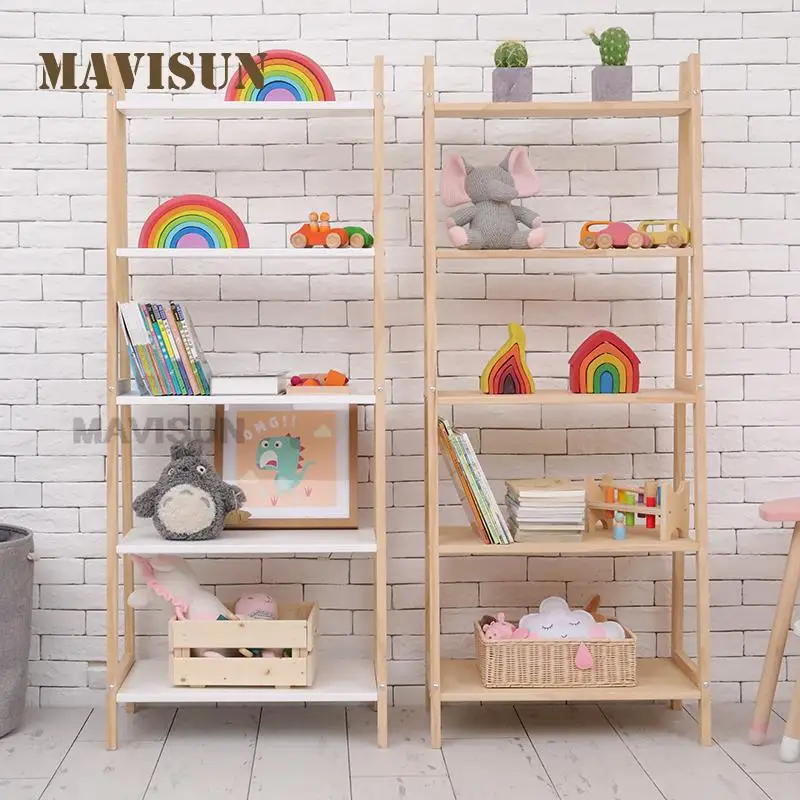 Nordic Solid Wood Bookcase Children's Bookshelf Simple Shelf Simple Modern Living Room Display Bedroom Bedside Storage Rack