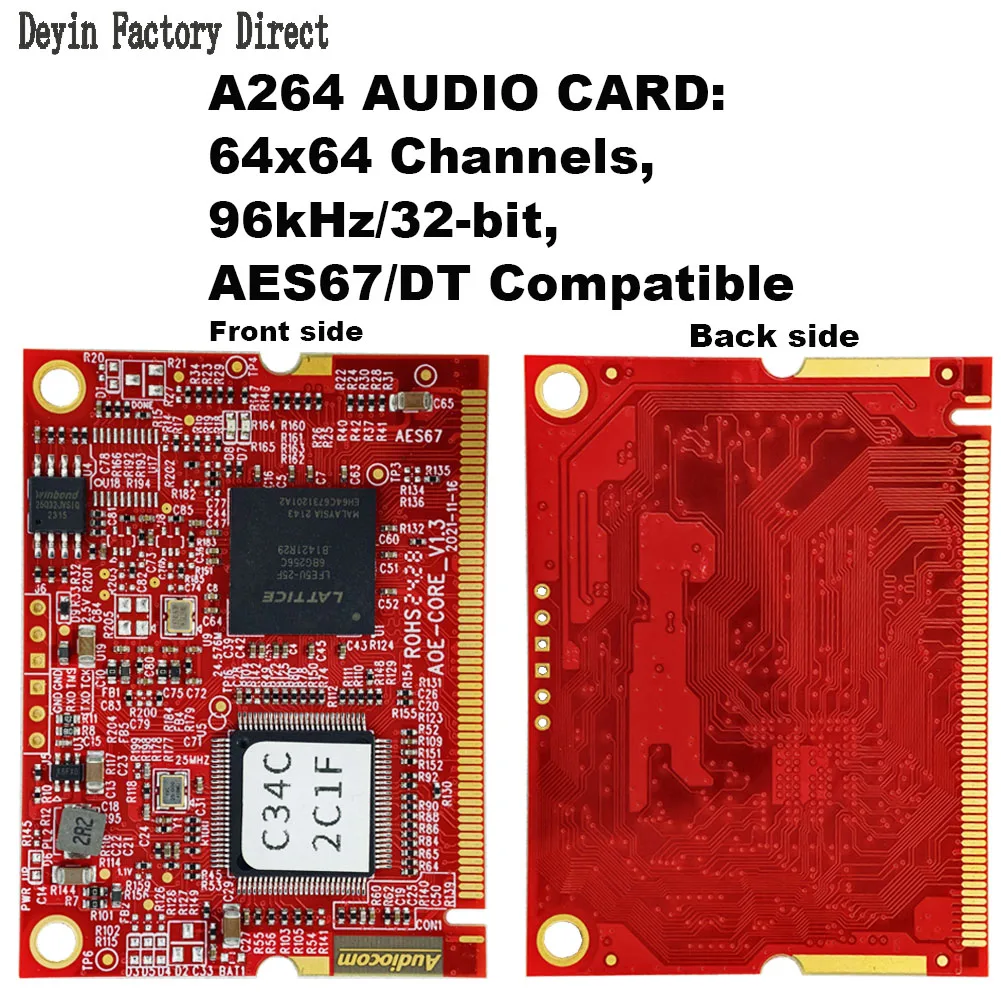 A264 Dante AES67 오디오 전송 카드 64×64 채널 M.2 디지털 오디오 모듈 48/96kHz 32비트