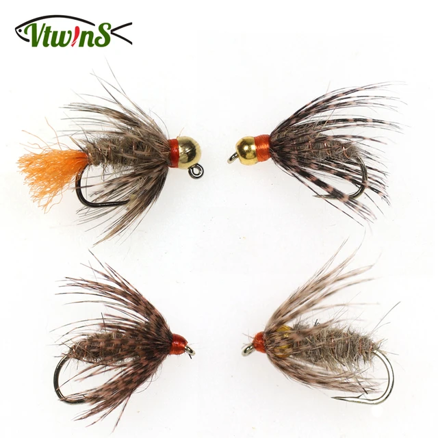 Vtwins Brass Bead Head Jig Hook Soft-Hackle Hare's Ear Fly Mayfly