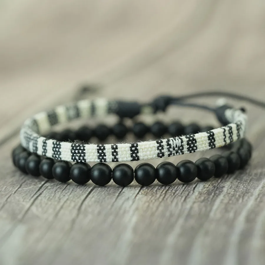 Handmade Woven Fabric Men Bracelet Set 5 Colors