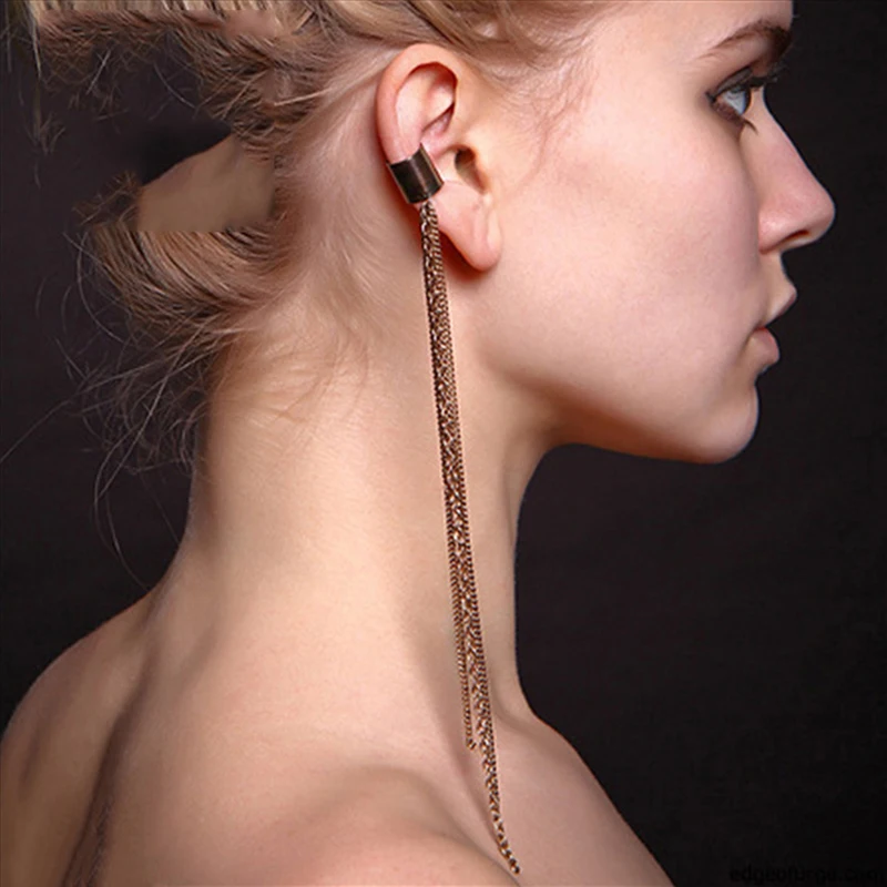 Earring Clip Tassel Trendy Chic Statement Piece Long Chain Earrings Popular Gold/silver Color Eye-catching Fashionable Ear Cuff ear clip earrings clip earrings ear accessories