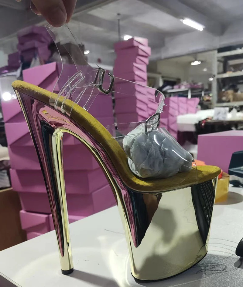 LAIJIANJINXIA 8 Inch High Heel Sandals Transparent Upper 20Cm Stiletto Heels Pole Dancing Sandals For Fashion Models Shoes