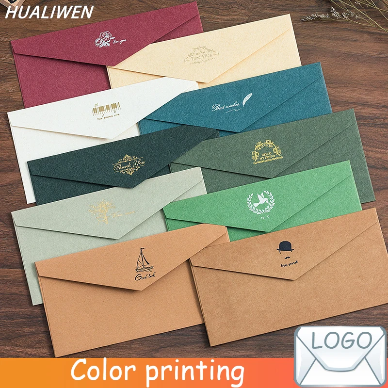 10pcs/lot Vintage Gold Envelopes for Invitations Kraft Paper Gift Card Window Envelope Wedding Letter Set Mailer Stationery