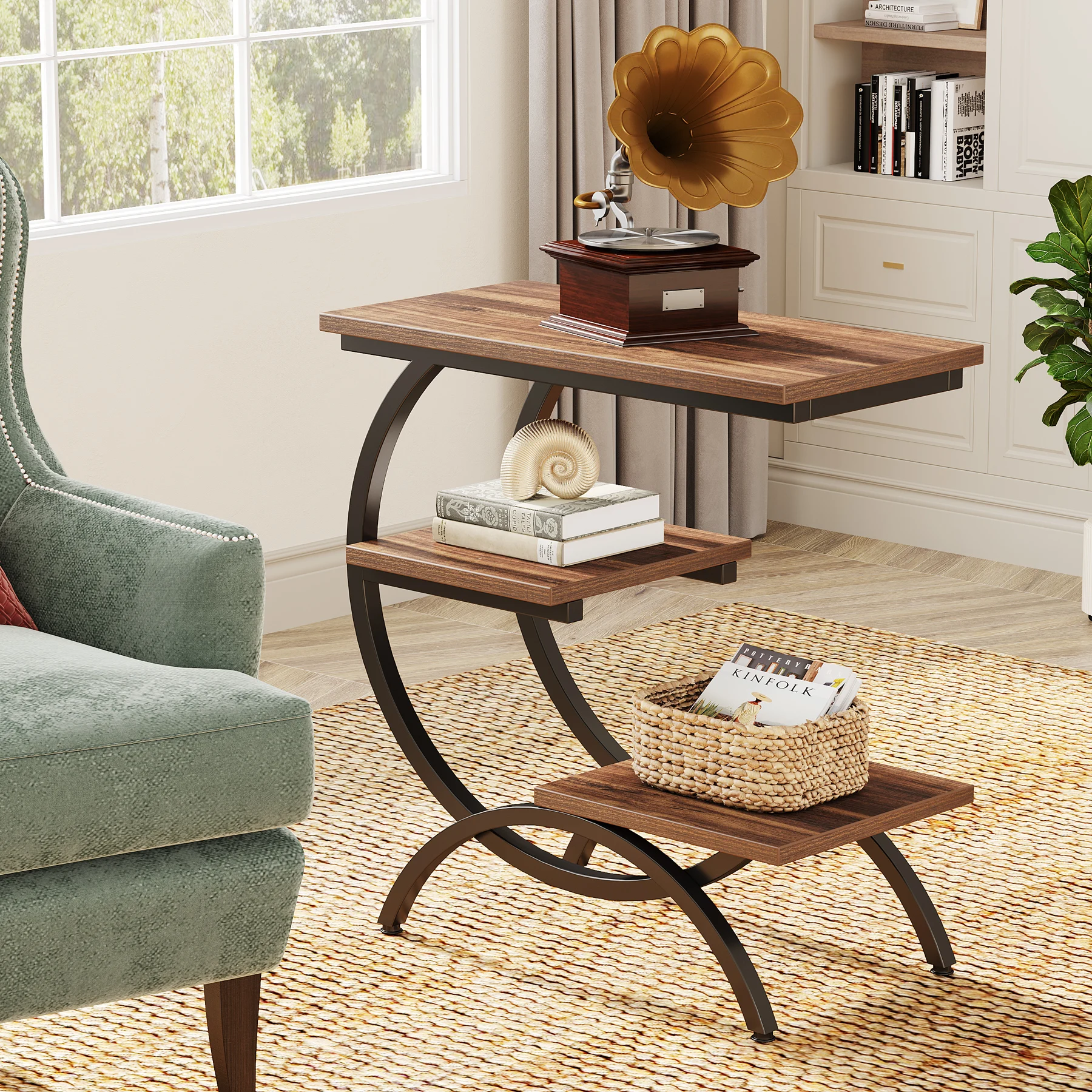 Tribesigns Industrial 3-Tier C-Shaped End Table 3