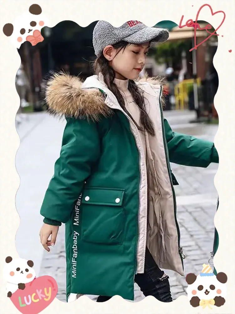 

Girl Winter Parkas Teen Young Girls Warm Coat Outerwear Teenage Outfit Children Kids Girls Fur Hooded Jacket for 5 8 10 12 Years