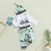 Infant Boys Autumn Clothing Set with Letter Mountains Print Romper Crew Neck Long Sleeve Top Elastic Waist Pants and Hat - 3 1