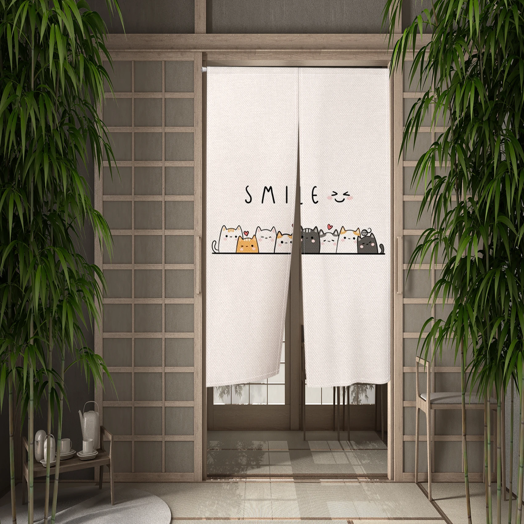 Cartoon Cat Japanese Door Curtain Noren Cute Cat Room Opaque Partition Half Curtain Cabinet Curtain Home Decor Customized Size 4