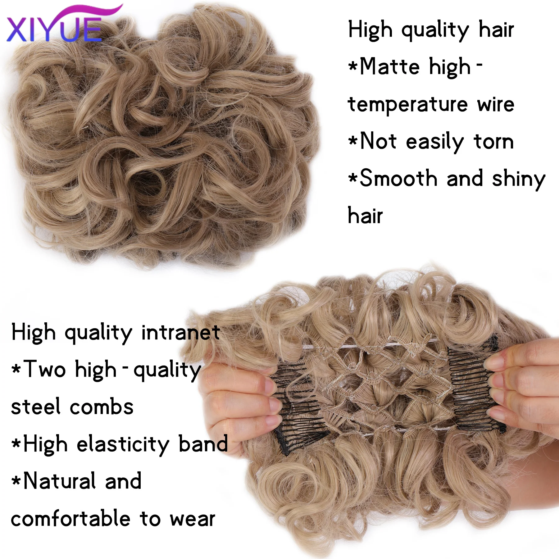 Bride Messy Big Hair Bun Curly Chignon with Comb Clips In Hair Tail Cover Ponytail Extension Synthetic Natural Fake Hair