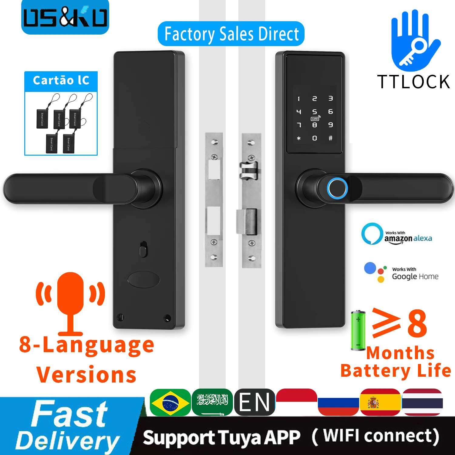 Electronic Door Lock Work with Alexa Digital Smart Lock TTLock Tuya App