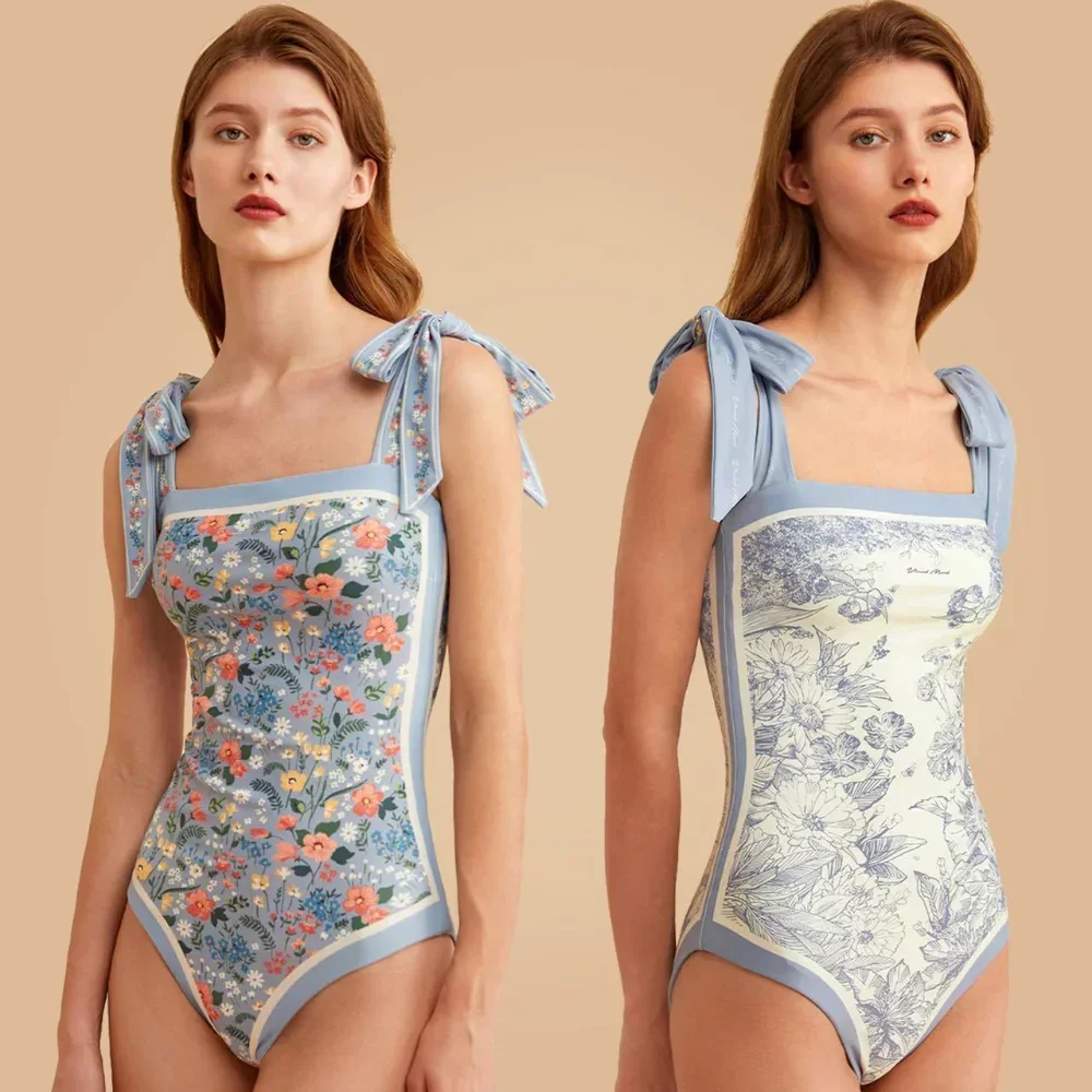 One Piece Swimsuit Women Swimsuit New Vintage Printed Double-sided Wear One Piece Swimsuit Swimwear Bandage Swimming Bathing Suit Women Sexy Beachwear Woman