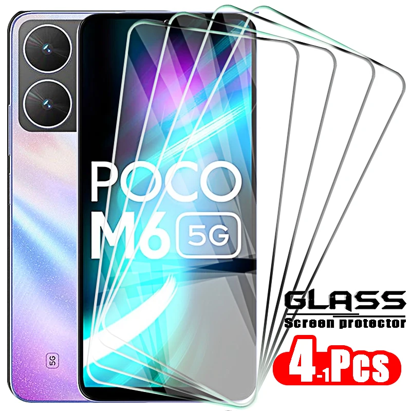 

4-1PCS Tempered Glass on For Xiaomi Poko Poxo Little M6 Pro X6 Pro C65 13t Screen Protector Film Guard Cover Redmi 13c Note 13