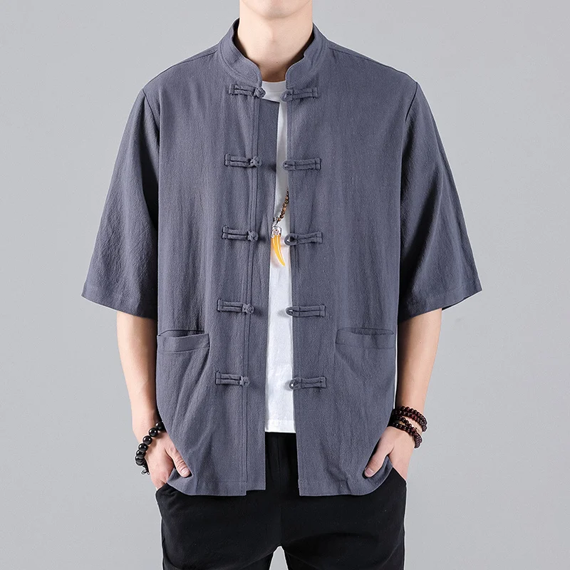 

2022 китайское традиционное платье, летняя тонкая рубашка с коротким рукавом, тайцзи кунг-фу, повседневный костюм Тан, Мужская одежда, топы в этническом стиле