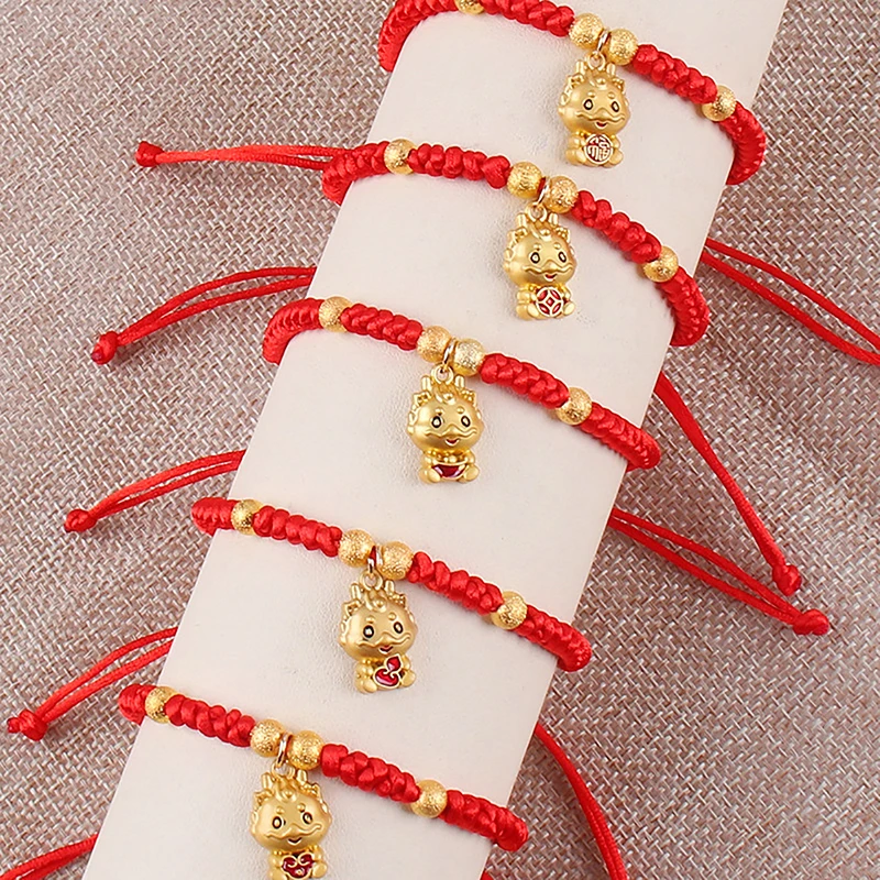 2024 Dragon Year Lucky Red Rope Bracciale Zodiac Dragon Ciondolo Bracciale Personalità Unica Coppia Decorazione Regalo Di Capodanno