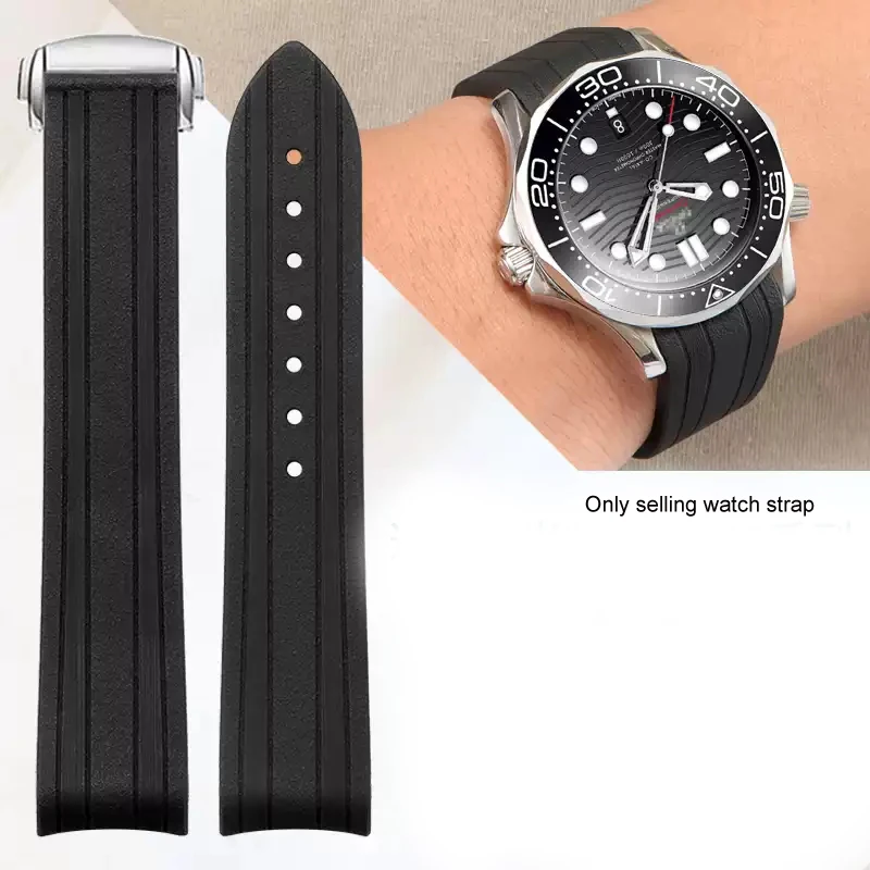 High-Quality 20mm Rubber Watch Strap with Folding Clasp and Curved End