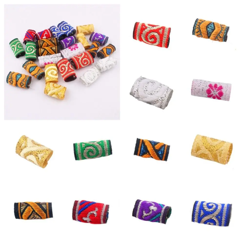 10Pcs/Set DIY Mini Fabric Hair Braid Beads Hiphop Reggae Colorful Cloth Dreadlock Beads Embroidery Decoration Men/Women