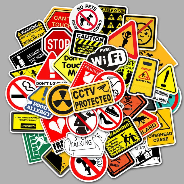 10/30/50Pcs Warning Mark Waterproof Graffiti Sticker Aesthetic Decorative Luggage Laptop Phone Fridge Scrapbook Kids Stickers 1