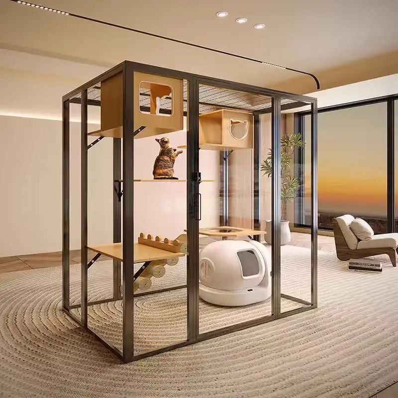 Aluminum Alloy Frame Indoor Cattery 120*60*180cm Luxury Cat House