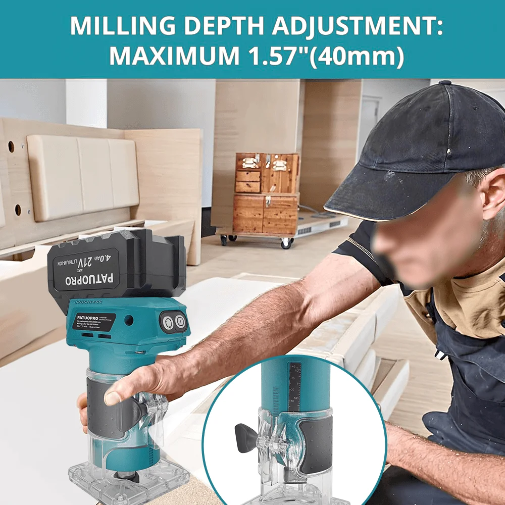 5-Speed Brushless Electric Trimmer Cordless Router Slotting Circling Carving Trimming Power Tool For Makita 18V Battery