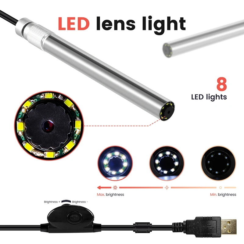 Andonstar USB 내시경 현미경 카메라 1-500X 배 2MP 8 LED HD 돋보기 동전 용 금속 호스 현미경 PCB 납땜 PC