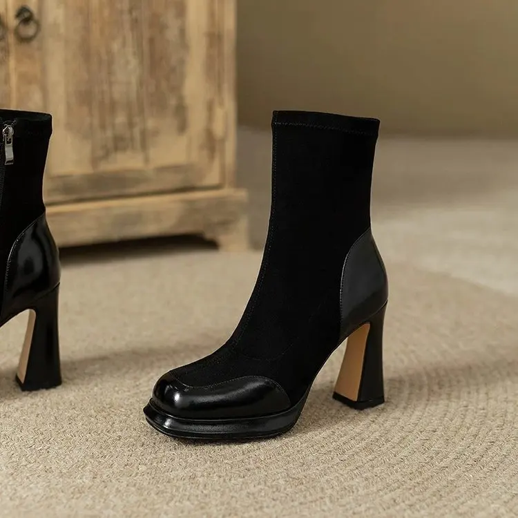 Chunky Ankle Boots For Women Waterproof Platform High Heel Shoes_voghion.com