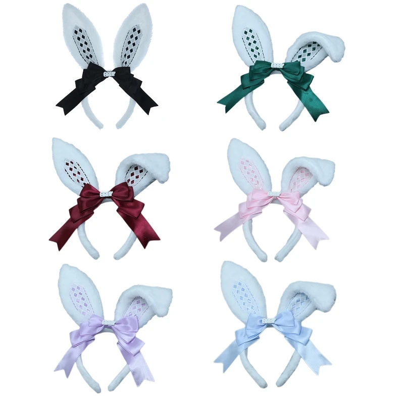 

Bunny Bow Hair Hoop Long Rabbit Ear Headwear Headband For Women Girl Bunny Cosplay Lolita Plush Hair Bands Headdress