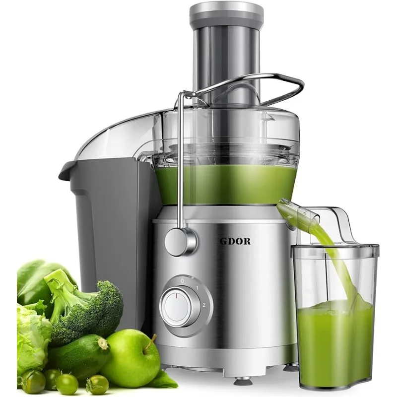

Соковыжималки GDOR 1300 Вт Plus , Larger3.2 дюйма, кормовой желоб, титановый Улучшенный режущий диск, центробежный сок, сверхмощный Медный двигатель