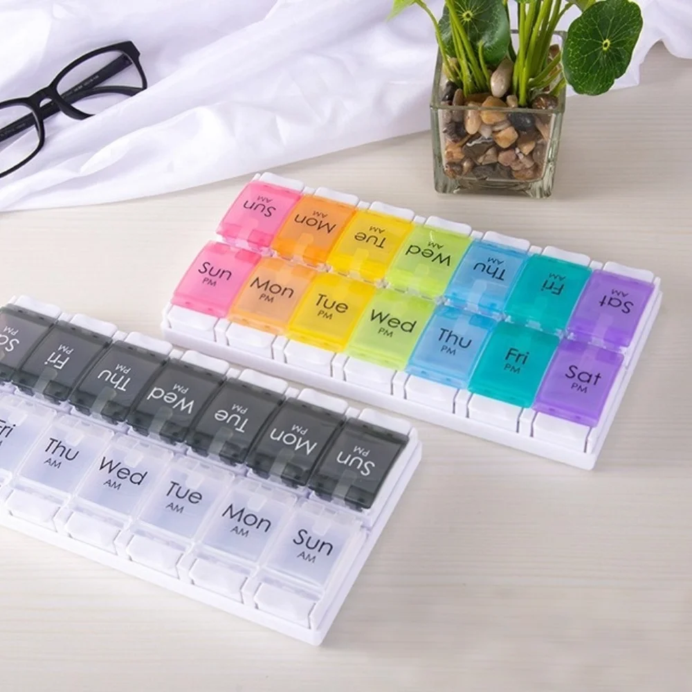 Spacious Bi-Daily Pill Organizer with 14 Compartments for Vitamins and Supplements