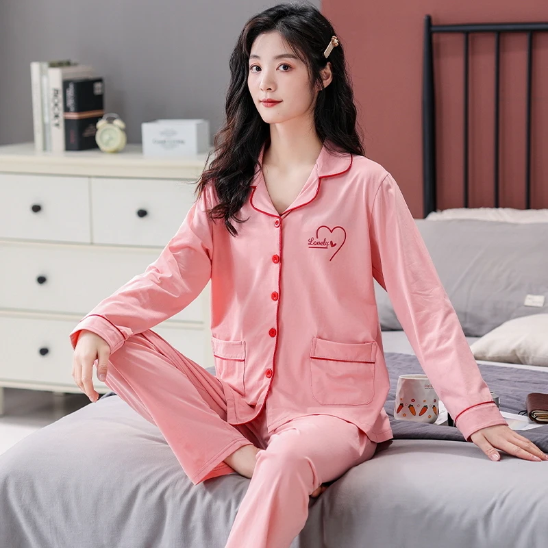 

Women Clothes for Autumn Pajamas Sets Big Yards 4XL Sleepwear Fresh Flowers Printed Long Sleeves Can Be Worn Out Of Home Wear