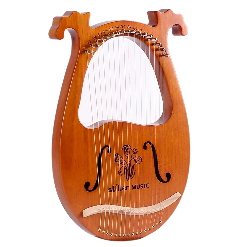 

19 Metal String Wooden Mahogany Lyre Harp Musical Instrument With Tuning Wrench And Spare Strings