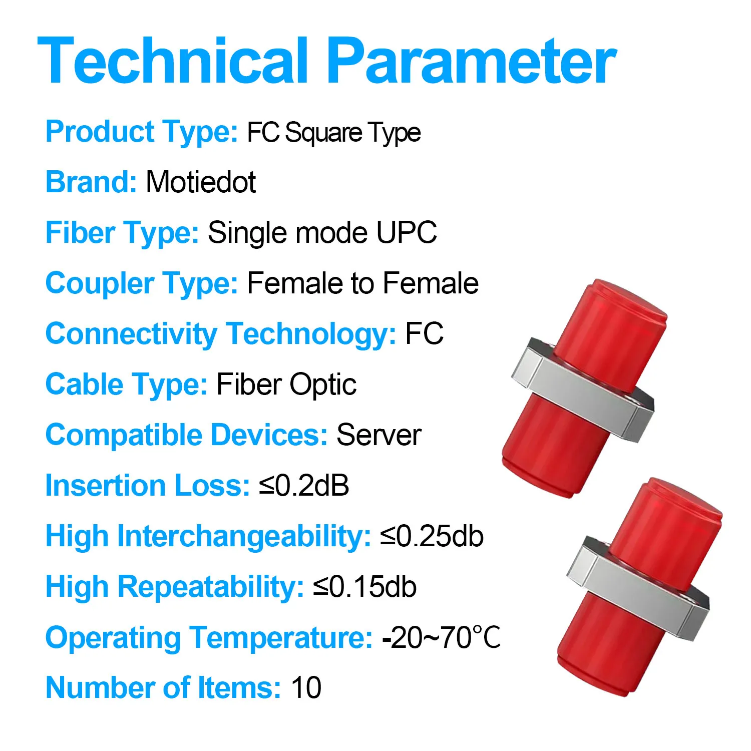 10 Pcs FC Coupler Fiber Optic Adapter, Singlemode Simplex Connector Converter Square Type SM Flange Ftth
