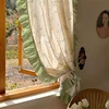 Idyllic French Retro Flowers Door Curtains Cloth for Living Room Green Warp Ruffled Cotton and Linen Curtains for Kitchen #A401 3