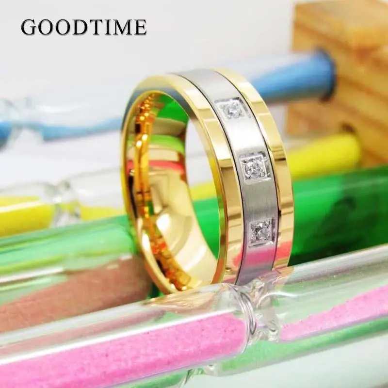 Noble Male Ring Tungsten Carbide Gold & Silver Color Zircon Wedding Band Jewelry Engagement Ring Gift For Men Party 8MM