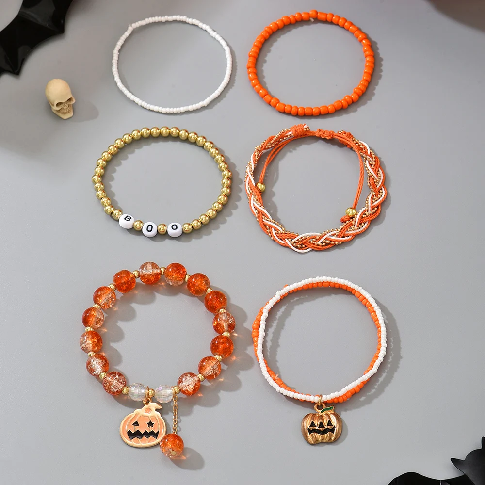 Halloween Party Theme Handmade Braided Bracelet Set Elegant Punk Gothic Style Unique Niche Design Adjustable Bracelet