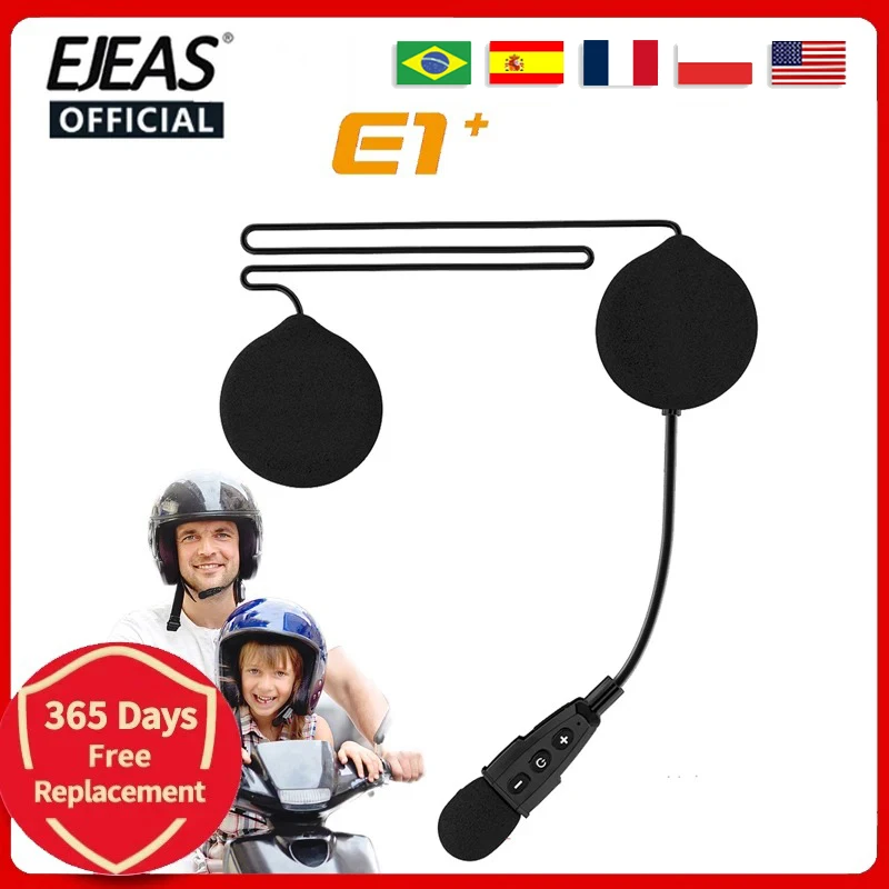 EJEAS E1 + 블루투스 오토바이 헬멧 헤드셋, 모토 헬멧 무선 헤드폰 이어폰 스피커