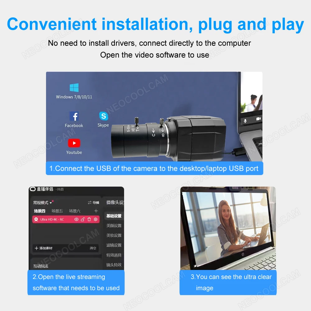 HD 2K Webcam 30fps High Speed UVC OTG 4MP USB Camera With 2.8-12mm Varifocal CS Lens Plug And Play For Youtube Live Broadcast 5