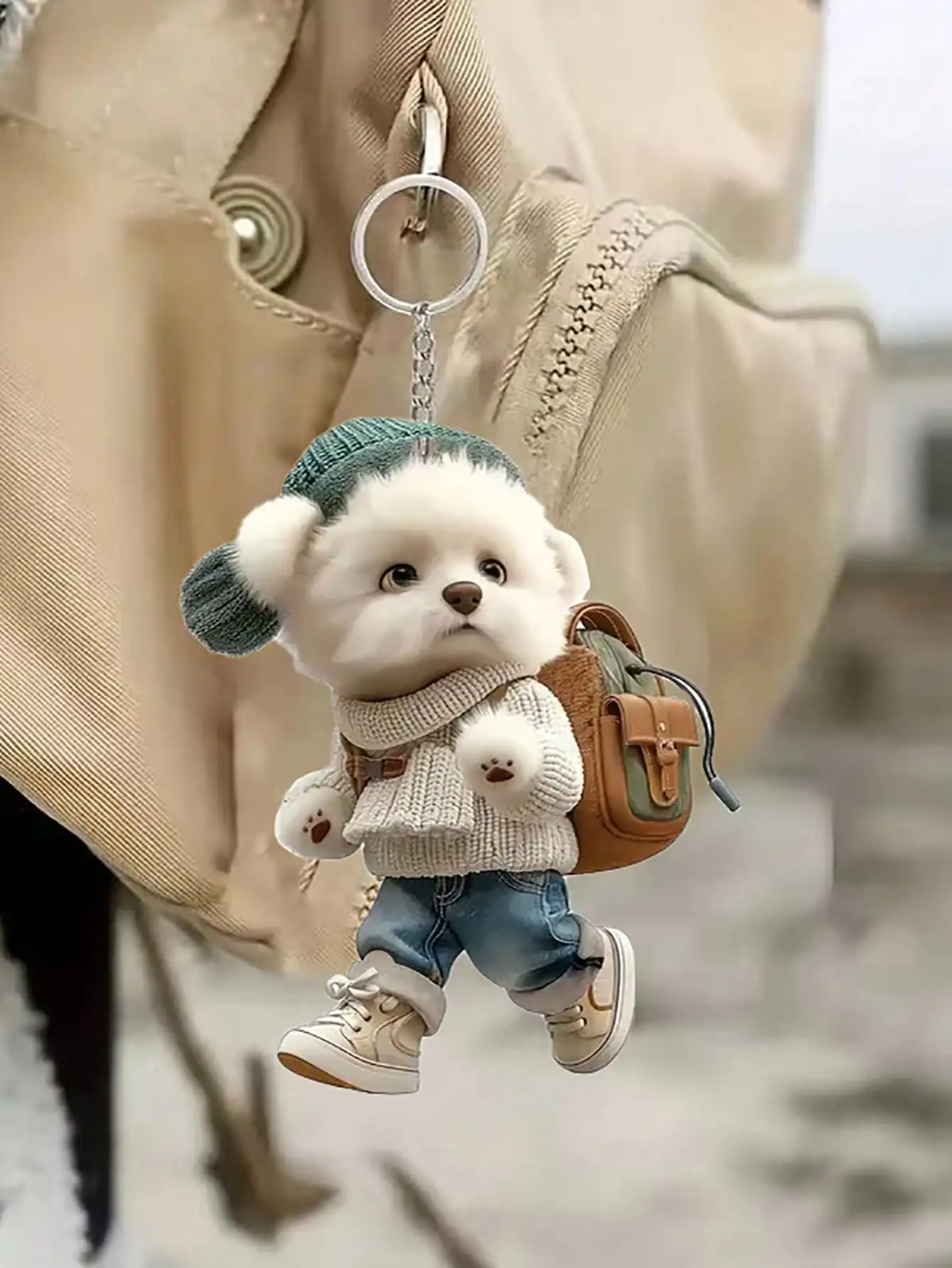 Niedlicher Rucksack-Hunde-Schlüsselanhänger – runder Cartoon-Hund-Schlüsselanhänger, niedliches Tier-Accessoire, wasserdichtes Mode-Accessoire, geeignet für Handtaschen