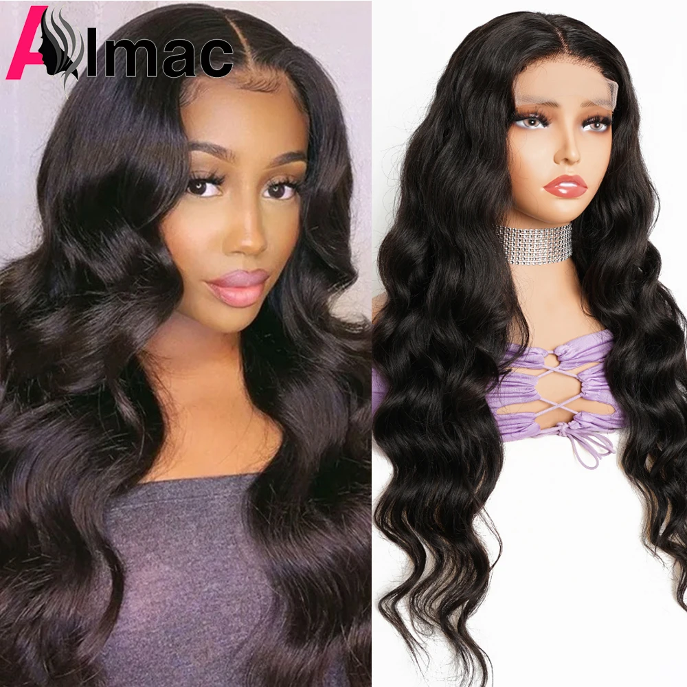 

Long Body Wave Human Hair Wigs 4x4 Lace Closure Wig For Black Women Peruvian Remy Hair 4x1 T Part Bodywave Wig Natural Color
