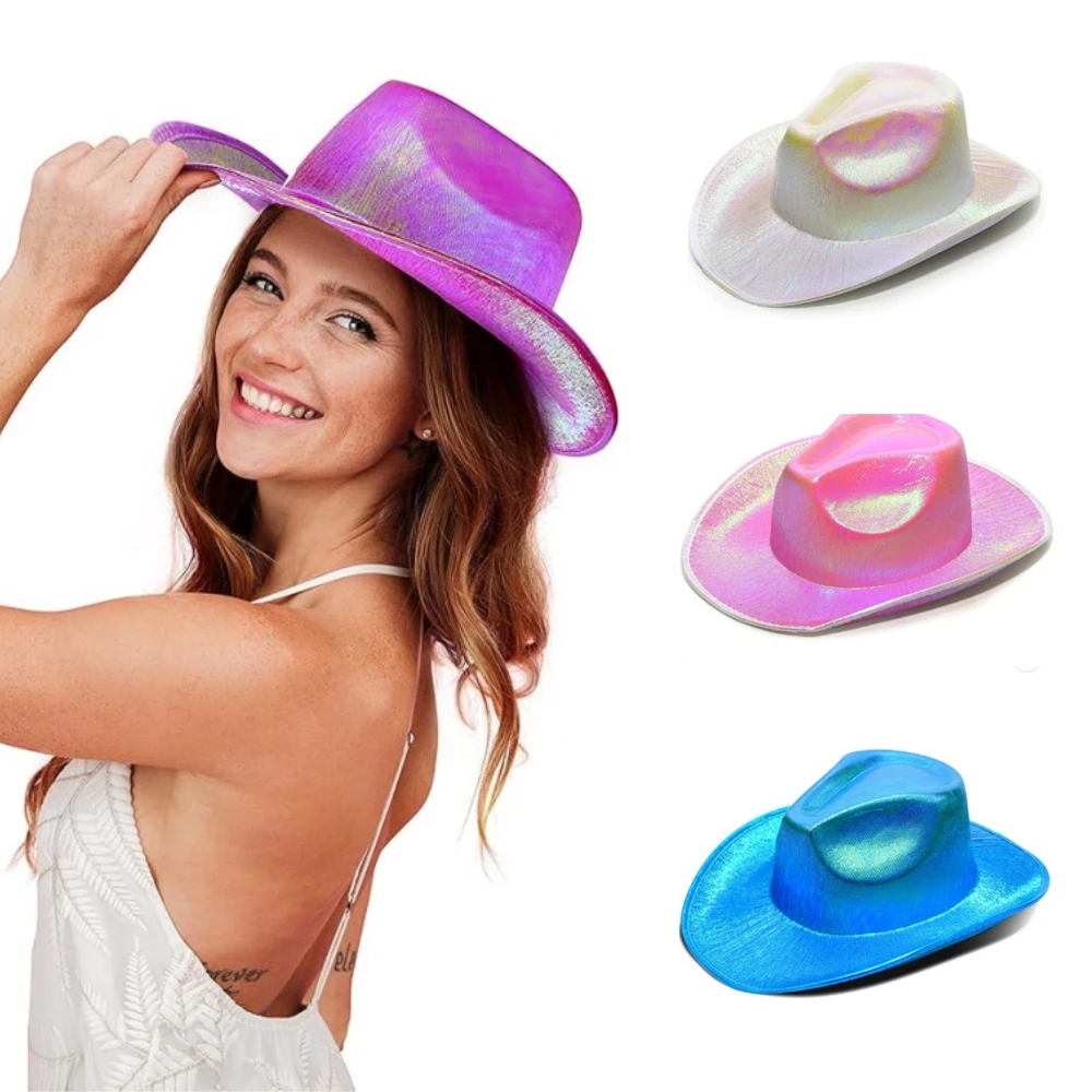 New Western Magic Cowboy Hat Neon Flash Space Cowboy Hat Halloween Carnival Party Pink Colorful Hat Holiday Party Dance Props